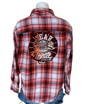 Stranger Things Plaid Flannel Shirt MEDIUM Oversize Unique Hawkins Tigers
